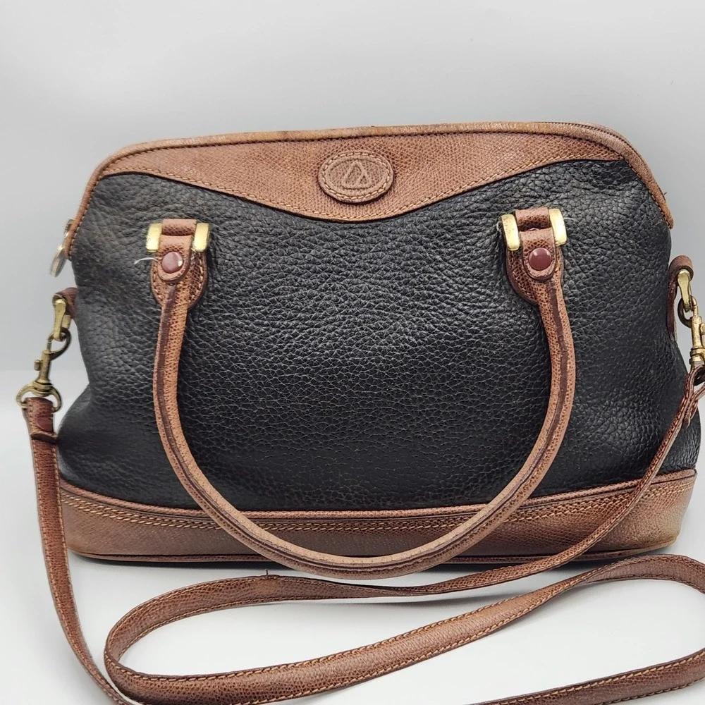 Vintage Liz Claiborne Leather Satchel Black Brown Bag Made in Korea‎ 12 Inch